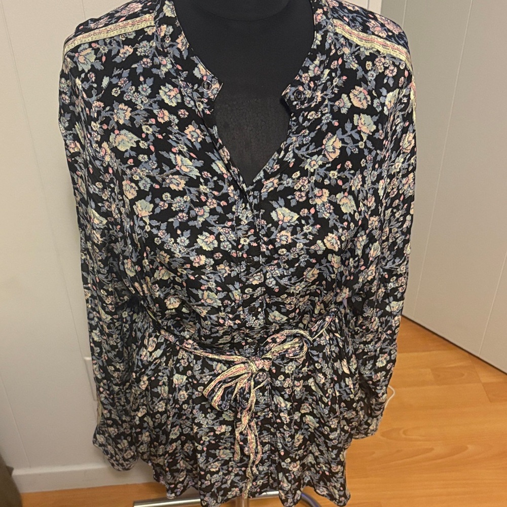 Free People Black Floral Blouse